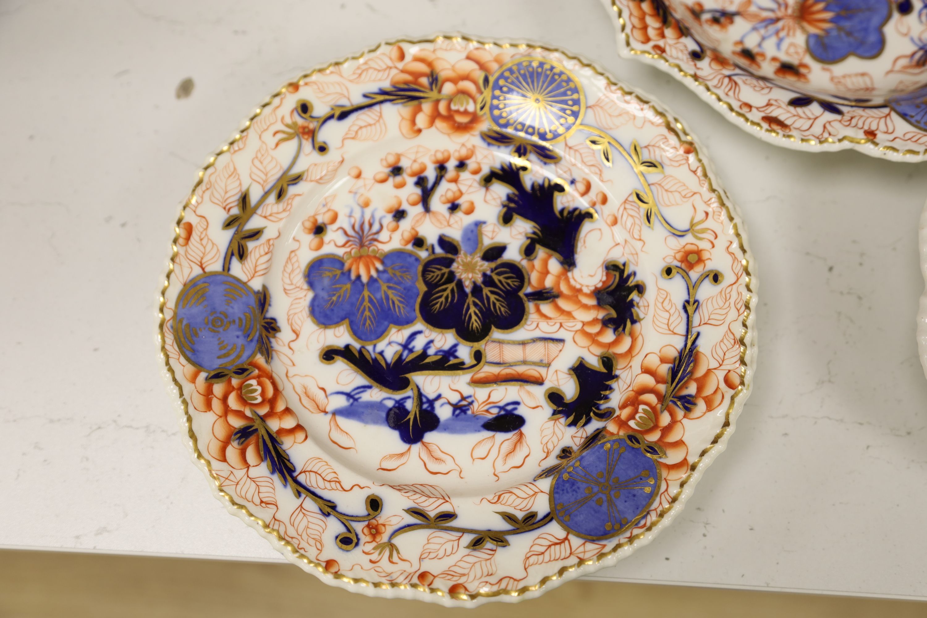 An English porcelain Imari part dessert service